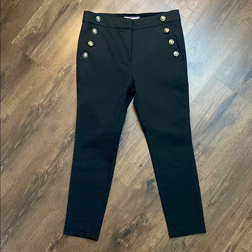LOFT Black Ankle Pants with Gold Buttons